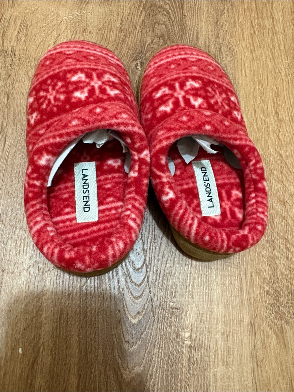 NWT Lands’ End Fleece Clog Slippers Size 9 Rich Red Fairisle
